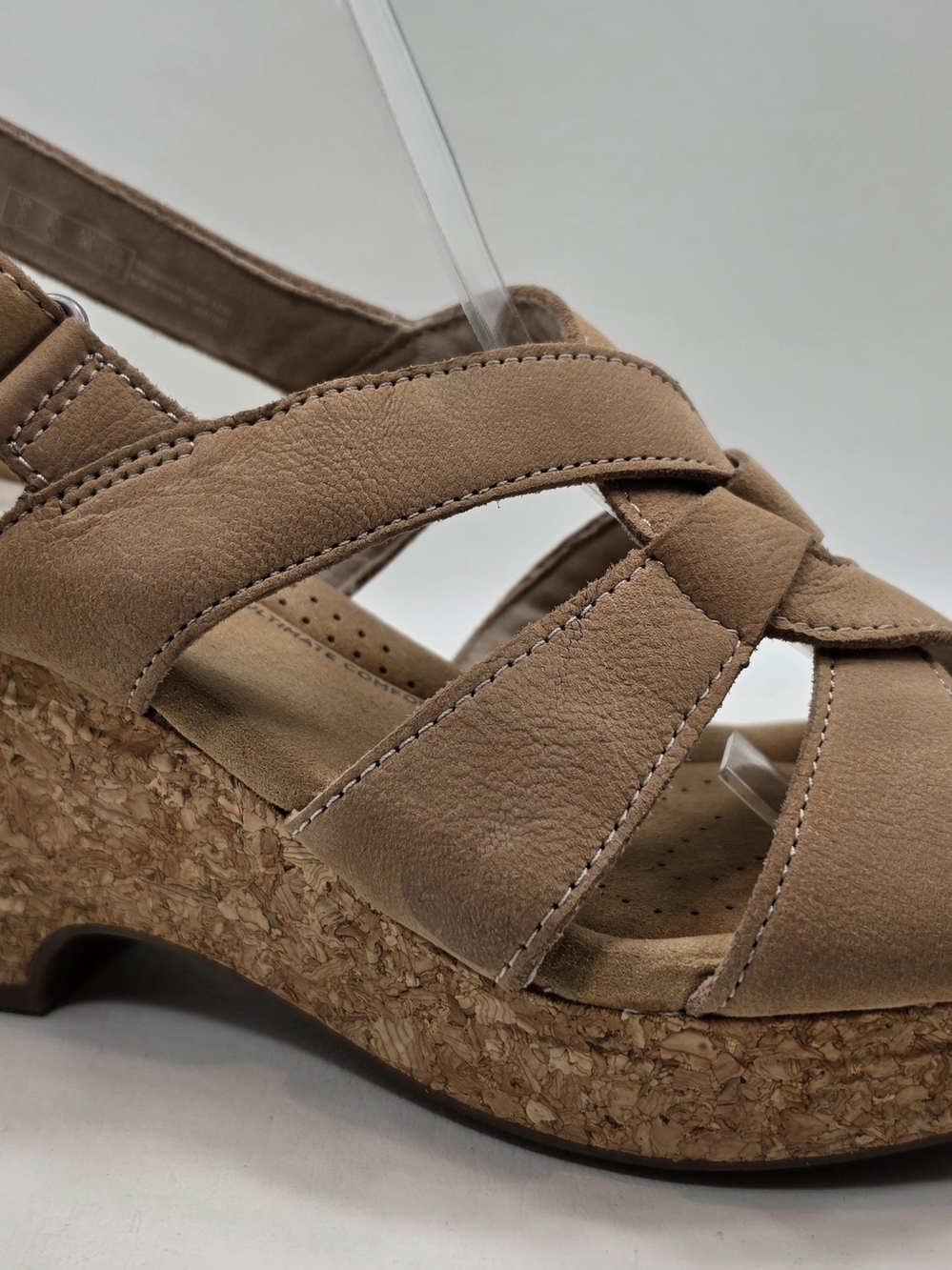 Clarks Tan Cork Wedge Sandal with Strappy Upper